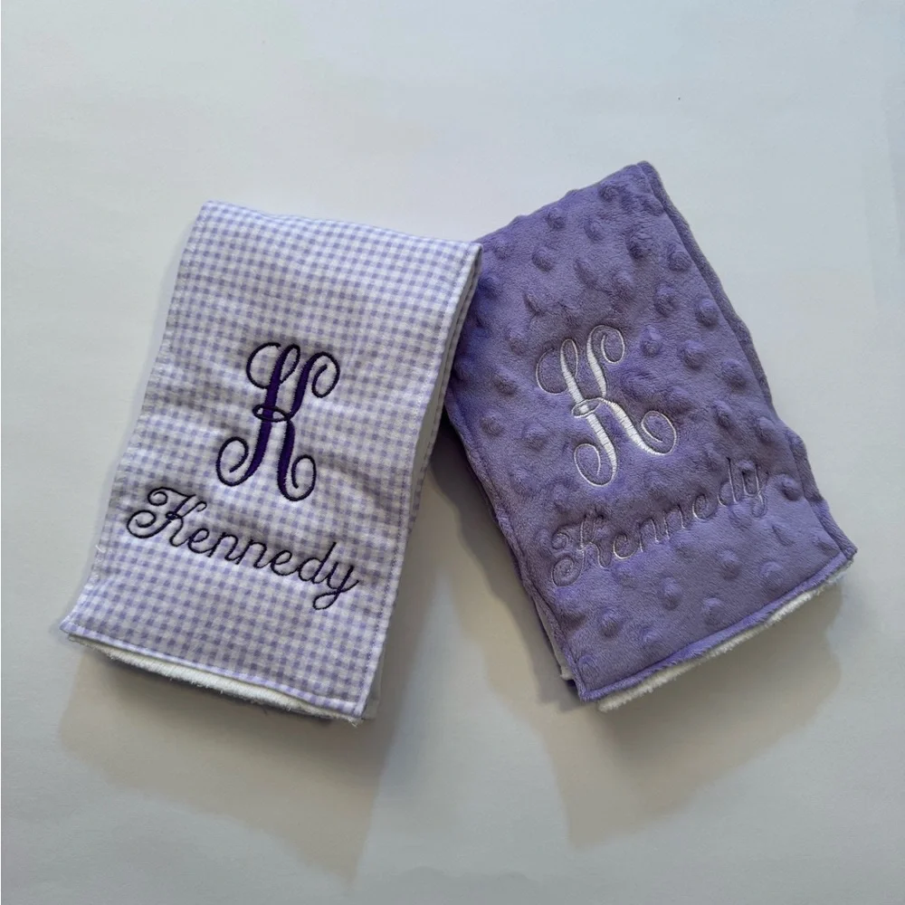 Purple Monogrammed Burp Cloths
